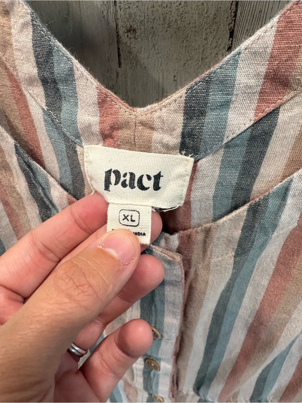 Pact Women's Canopy Hemp Organic Cotton Stripe Button Front Dress XL Pockets - Picture 3 of 8